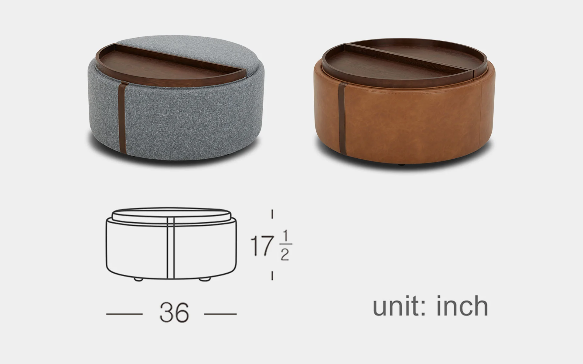 Foglia Ottoman with Tray Table and Storage Space - Image 3